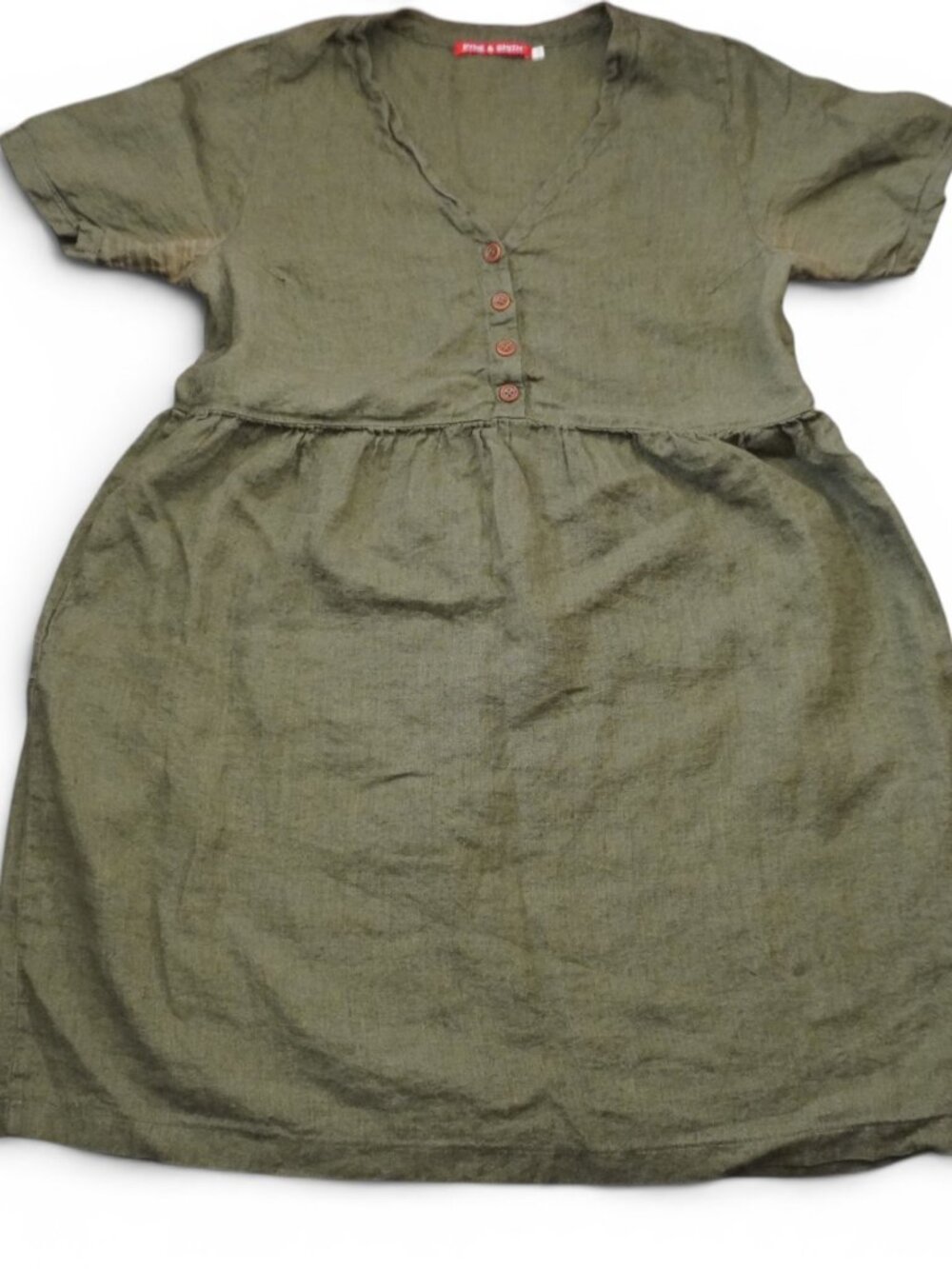 Pyne and Smith Model No.30 Collared Linen Dress XXL Olive Green